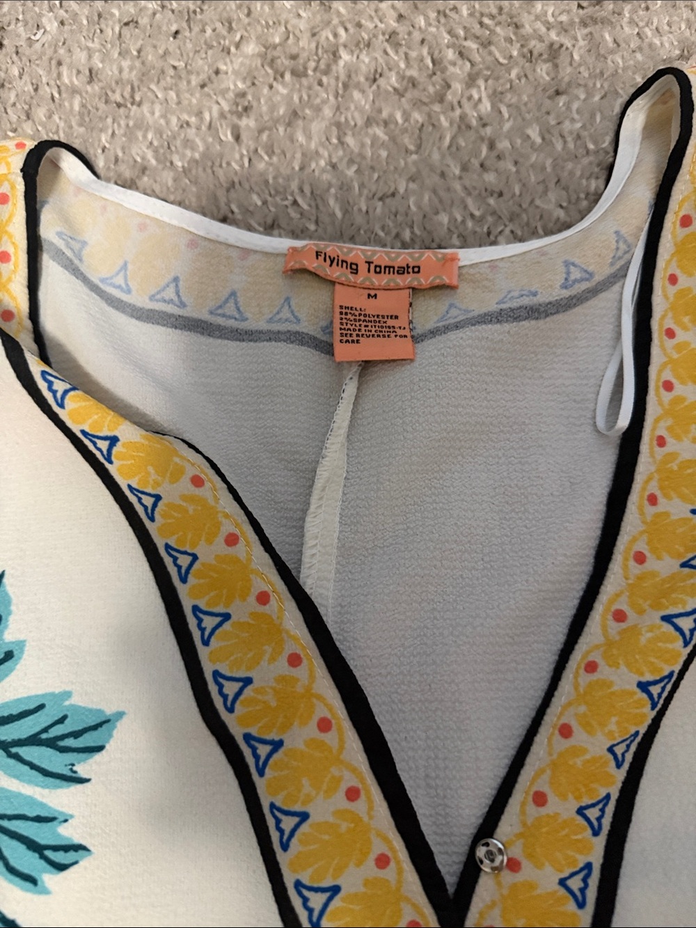 Flying Tomato Cream Floral Wrap Crop Top with Yellow Trim - Picture 2 of 2